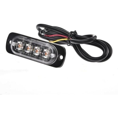 12V 4 Led Car Lightbar Lamp Side Markers Warning Strobe Light Grille Long Bright Flash Beacon Traffic Light For Truck Auto Parts
