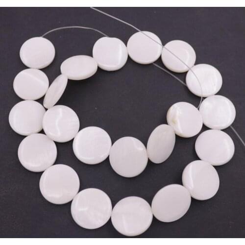 18mm Coin Shell Natural White Mother of Pearl Loose Beads 15" Jewelry Making DIY