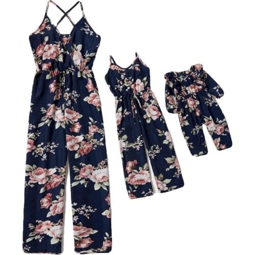 2021 mom and daughter matching clothes big sister little sister matching outfit Deep V sling jumpsuit parent-child wear P0201