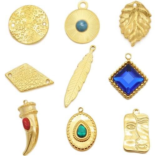 3pcs/lot 100% Stainless Steel Gold Leaf Dropwater Pendant DIY Jewelry Charm Wholesale Custom Findings Top Quality Factory Price