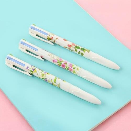 3 pcs/Lot Floral pen 4 color ballpoint roller ball pen for study writing book mark Stationery Office school supplies F526
