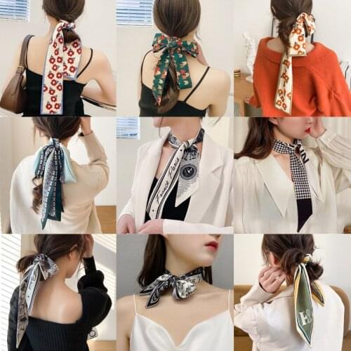 38/K32-38 2021 Satin DIY Print Small Women Riband Handle Bags Scarf Narrow Long Wrist Ribbon Fashion Hair Band Scarves & Wraps