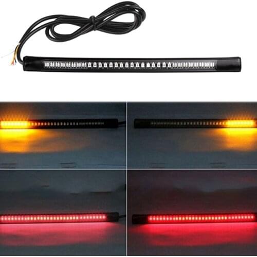 48 LED Motorcycle Light Bar Strip Tail Rear Brake Stop Turn Signal Light License Plate Lamp Integrated 3528 SMD Red Amber Color