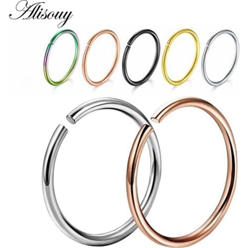 Alisouy 1Pc 20g Stainless Steel Women Fashion Gold Steel Plated Fake Nose Ring Hoop Nose Stud Rings Body Piercing Jewelry