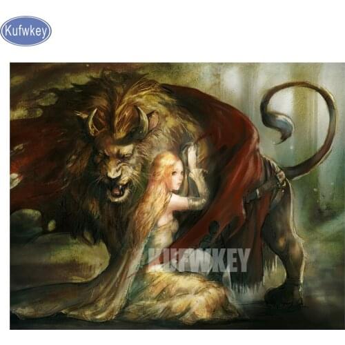 5D Diy Diamond painting Beauty and the beast Needlework,mosaic diamond Embroidery animal Resinstone Cross Stitch home Decor
