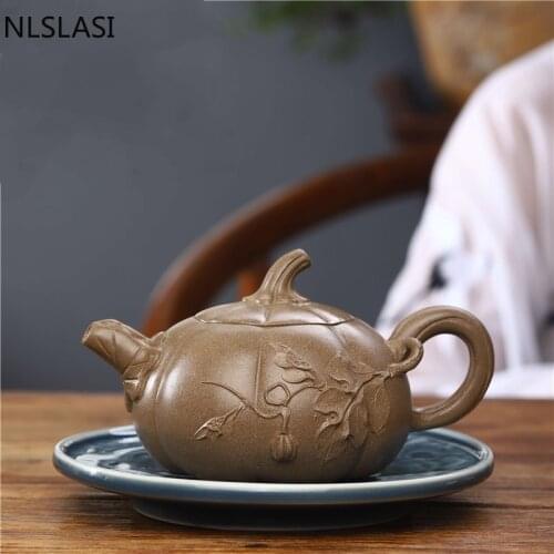 Authentic Yixing tea pots Purple Clay filter Teapot Raw ore pumpkin shape beauty kettle Handmade Tea ceremony supplies170ml