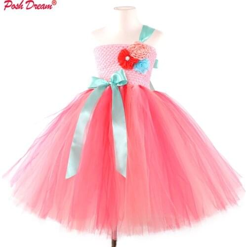 Teal Flower Girl Dress for Wedding Party Shabby Flower Rhinshone Baby Girls Birthday Dresses Teal Flower Girl TutuDresses