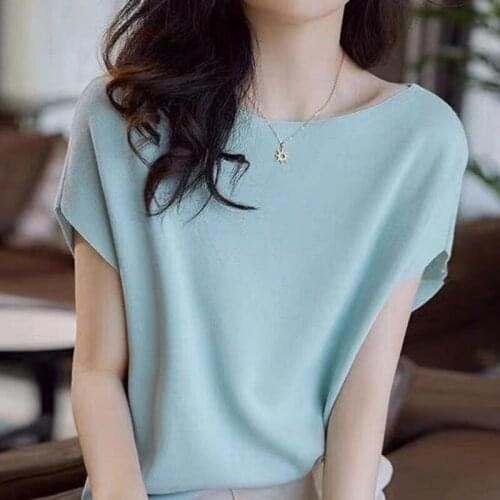 Blouses Femme Summer Short Sleeve Knit Blouse Women Blusas Mujer De Moda 2021 O-Neck Knitted Blouse Shirt Women Pullover E919