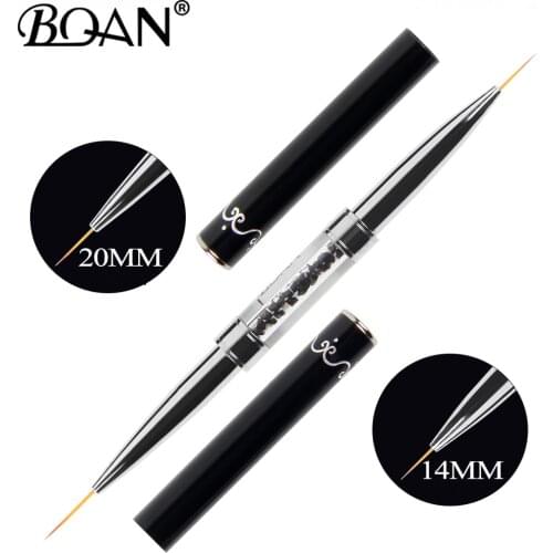 BQAN 14mm20mm Black Double Head Crystal Handle Drawing Brush Liner Brush Painting Pen Gel Polish Crystal Nail Art Manicure Tools