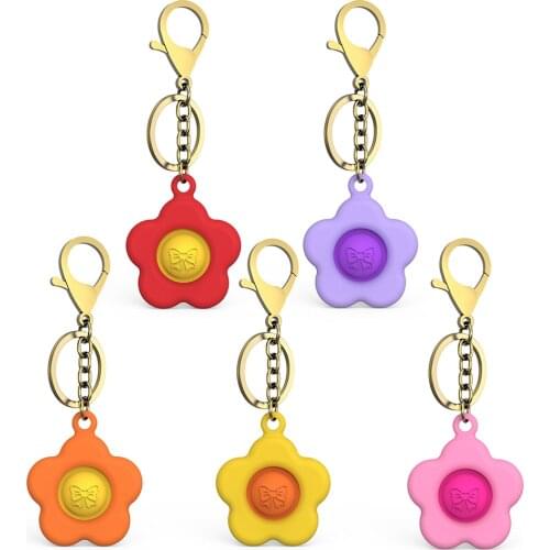 Flower Push Bubble Keychain Toy Simple Dimple Fidget Sensory Toy Push Bubble for Adult Kid Autism Keychain