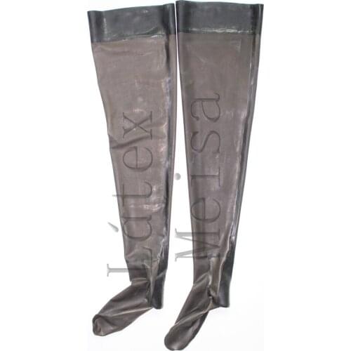 100% natural lingerie latex stockings in transparent black color for women