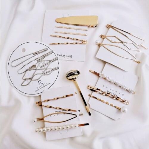 European and American Cross-Border New Hair Clip Wish AliExpress Creative Retro Simple Alloy Inlaid Pearl Hair Clip Suit, Female