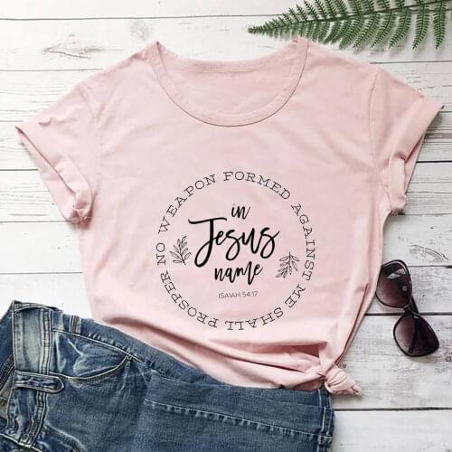 No Weapon Formed Against Me 100%Cotton Women Tshirt Womens Summer Christian Shirts Faith Short Sleeve Top Tee Jesus T Shirt