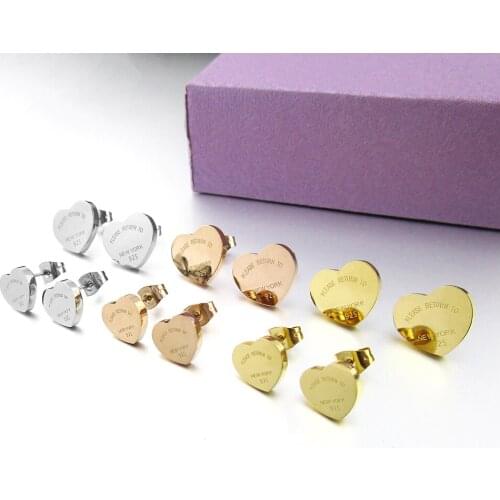 Good quality earrings Gold-color Stainless Steel Hart Earrings For Women Rose Gold-color Heart Stud Earrings Fine Jewelry