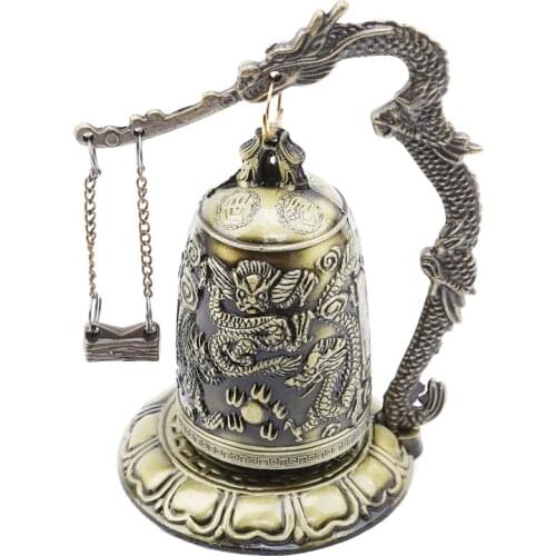 Exquisite Antique Home Decoration Zinc Alloy Vintage Style Bronze Slot Dragon Carved Buddhist Bell Chinese Geomantic Artware