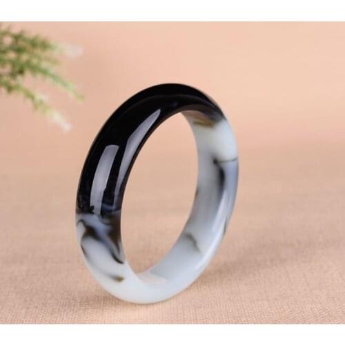 Chinese Natural Genuine Black White Jade Bangle Bracelet Carved Jadeite Charm Jewelry Accessories Fashion Amulet Men Women Gifts
