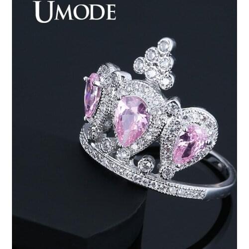 UMODE Crown Rings for Women Girls Wedding Jewelry Engagement Rings Pink Crystal CZ Finger Rings Trendy Accessories Free UR0590