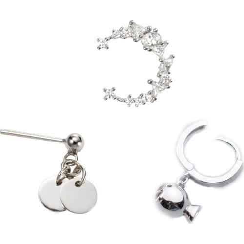 925 Sterling Silver Pin Hollow Ring Inlaid with Diamond Disc and Other Exquisite Fashion Earrings