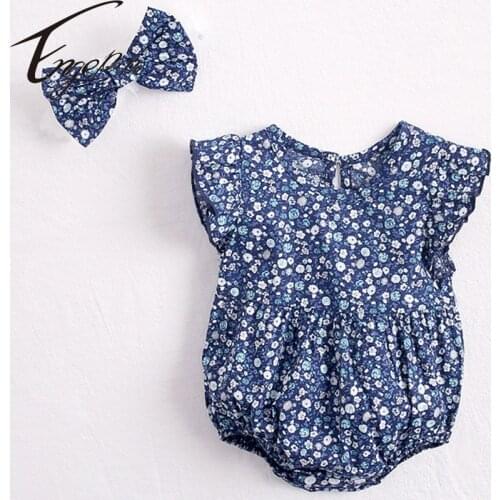 Engepapa Korean Style Infant Baby Girls Bodysuits Cotton Flying Sleeve Summer Newborn Baby Girls Flower Jumpsuit