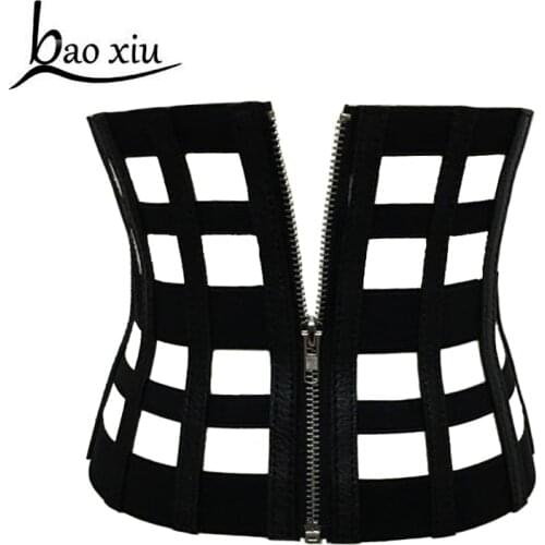 New women ultra wide belt adjustable slim corset body shaper black faux leather retro design elastic strap Belt Slimming Corset