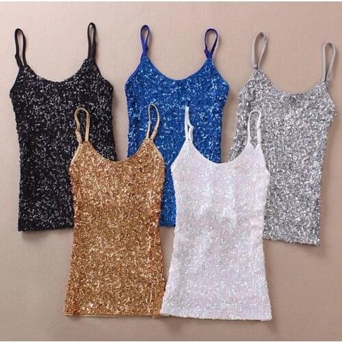 Sexy Women Ladies Sequined Bling Shiny Tank Tops Sleeveless T Shirts Blouse Vest Bottom Sling Top Multicolor
