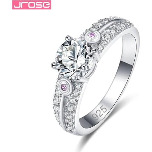 JROSE Fashion AAA Rhinestone Jewelry Wedding Engagement Rings For Women Sterling Silver 925 Jewelry Vintage Bague For Lady