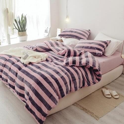 Fashion Stripe Treasure Hair For Winter Bedding Set Warm Duvet Cover Size Queen King Bed Sheet Bedding Kit