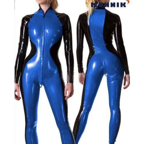 MONNIK latexNew Latex Rubber Womens Leotard to Dance Set Navy Blue and Black