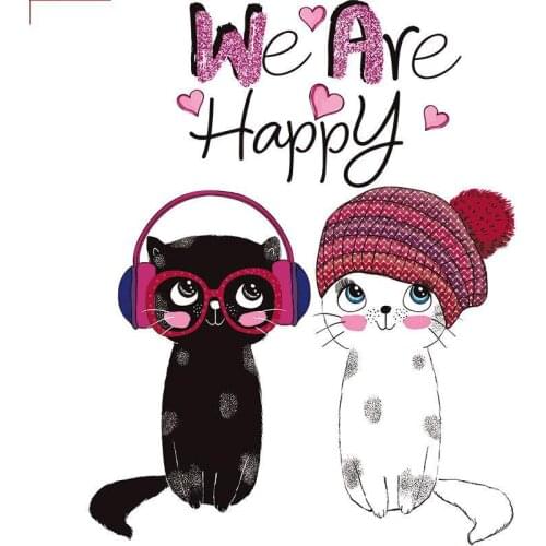 Stickers Heat Transfer Parches Diy Easy Use Washable Patches Cartoon cat Animals Stickers For Couple DIY T-shirt Patches