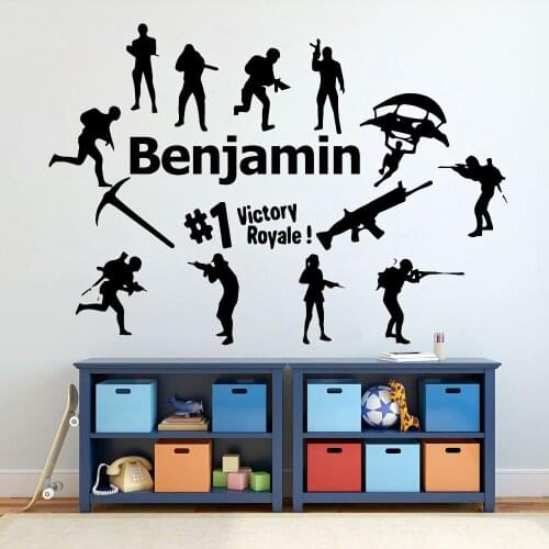 Gamer Custom Name Wall Sticker Vinyl Boys Name Design battle Royale Gaming Wall Decal For Kids Room Gamer Bedroom Decor X190