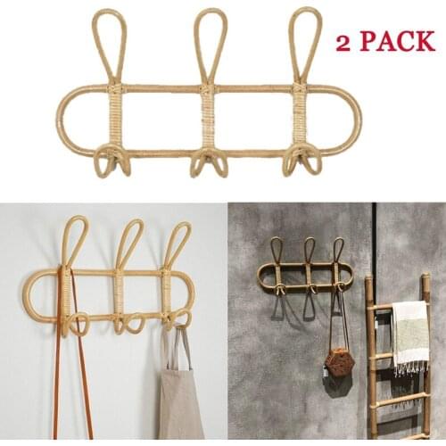 2Pcs Rattan Wall Hooks Clothes Hat Hanging Hook Crochet Hangers for Home Hotel Dorm Decor Rattan Clothes Organizer