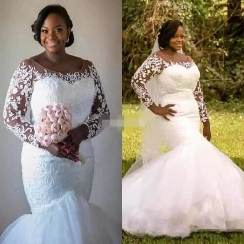 2021New Illusion Vestido De Noiva White Mermaid Bridal Dresses Lace Appliques Vintage Wedding Gowns