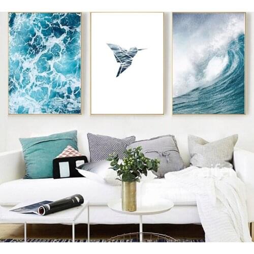 Sea Wave Landscape Nordic Poster Blue Seascape Canvas Painting Modular Wall Pictures For Living Room Home Decoration No Frame