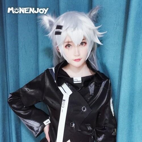 Monenjoy Arknights Lappland Cosplay Wig White Wolf La Dog Silver Gray Cos Hair