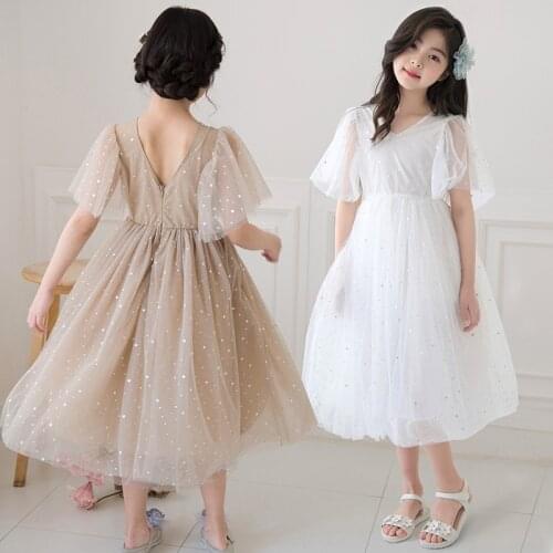 Girls Prom Dresses 8 10 12 years White Pink Short Sleeve Sequined Party Wedding Birthday Christmas Dress for Teen Girls