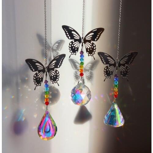 Hanging Crystal Butterfly Dargonfly Prism Pendant Craft Window Car Ornaments Home Garden Wall Decorative Wind Chime
