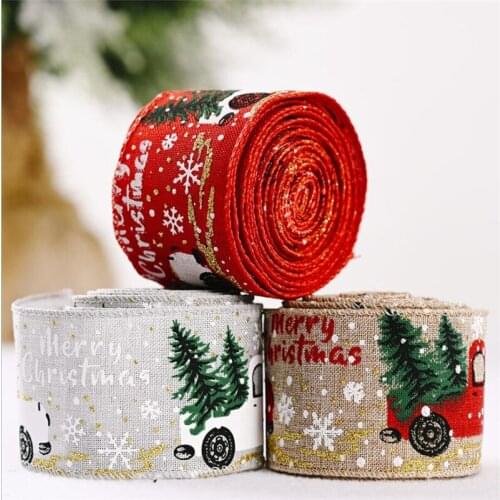 Christmas Ribbon Printed Burlap Ribbons For Gift Wrapping Wedding Decoration Hair Bows DIY Christmas Tree Ribbon Wreath Bows