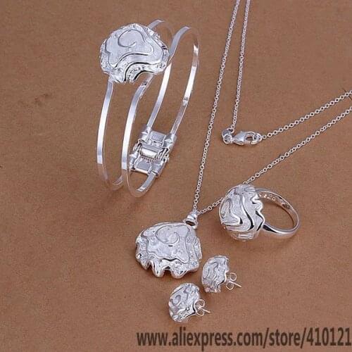 S322 Hot Sale High Quality Anniversary Jewelry Sets, Jewelry Elegant Charms Fashion Rose Ring Stud Earrings Bangle Necklace