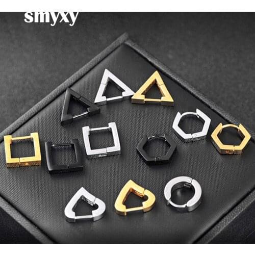 Men Women Titanium Steel Stud Earring Street Pop Geometric Polygon/Heart/Triangle Anti-allergic Ear Jewelry Best Gifts