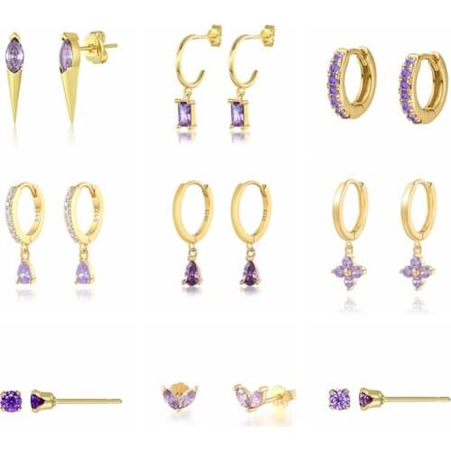 BOAKO 925 Sterling Silver Earrings For Women Purple Crystal Zircon Earrings Dangle Piercing Pendientes Gift 2021 Trend Unusual