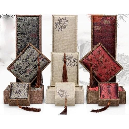 Burlap Tassel Jewelry Box Wenwan Jewelry Jewelry Box Bead Box Ring Jade Bracelet Necklace Bracelet Packaging Box Storage Box