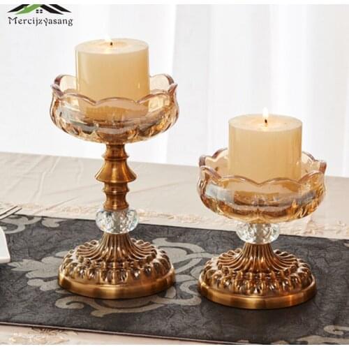 Nordic Candle Holder Table Crystal Candlestick Geometric Romantic Gold Candle Holders for Wedding/Dinner Decoration GZT115