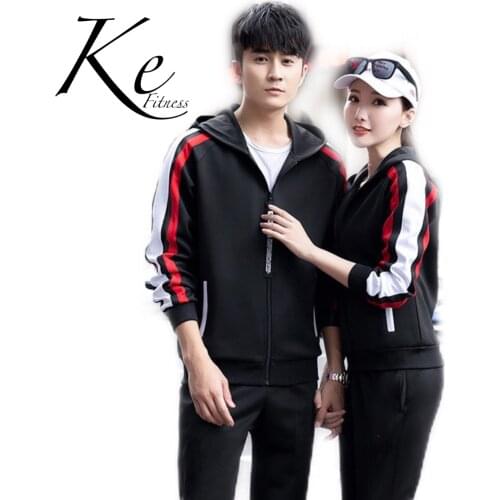 KE Hooded sports suit couple warm and comfortable 2 pieces female running fitness casual men tracksuit sports wear