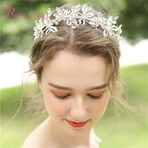Handmade Rhinestones Floral Wedding Bride Tiara Headbands Women Hair Ornaments Wedding Hair Jewelry Accessories RE3618