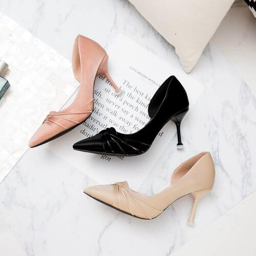 Heeled Matt Point Elegant Sweet Female Shoes Nude heels Autumn Heels Shoes Women High heel Pink Pumps Point Office U14-49