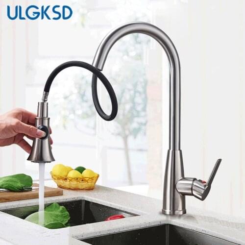 ULGKSD Kitchen Faucet 2-Type Spray Head Brass Single Handle Deck Mount Vanity Sink Cold & Hot For Kitchen Mixer Taps