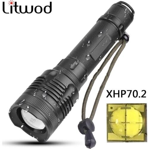 Z30Litwod P78 New arrive Original CREE XHP70.2 32w powerful zoom lens Tactical LED Flashlight torch 10000mAh 26650 Battery