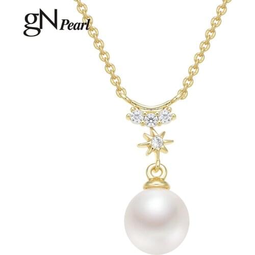 GN Pearl Genuien Pearl Pendant Pearl Necklaces 925 Sterling Silver 7-8mm Natural Freshwater Drop Shape Choker Chain Necklace