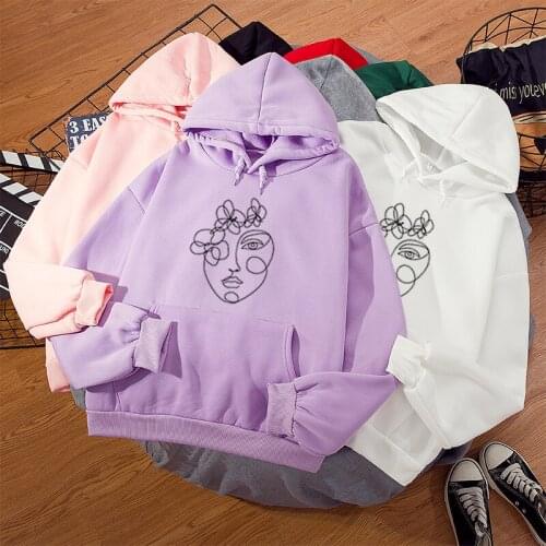 Funny Line Art Printed Oversized Hoodies Women Aesthetic Tumblr Vintage Hoodie Winter Womens Sweatshirt Casual Streetwear