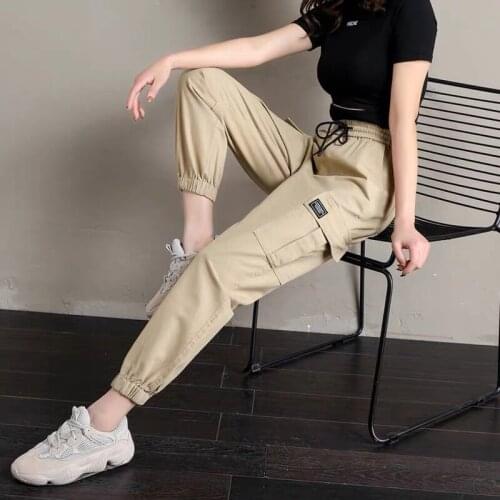 2021 Womens Cargo Pants Casual Streetwear Harajuku Pants Hip Hop Harem Pants Jogger Sweatpants High Waist Loose Female Trousers
